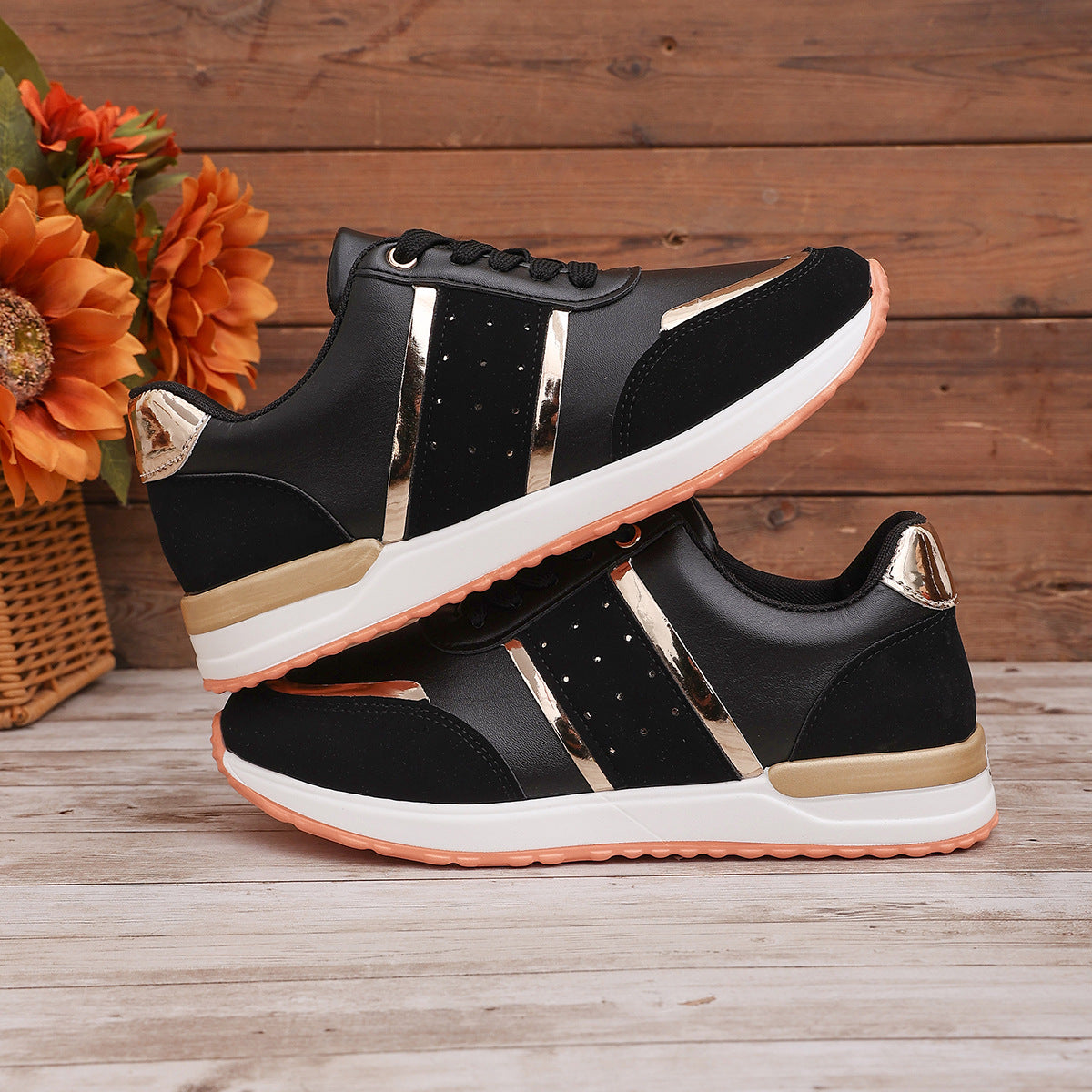 Color Matching Round Head Lace-up Daddy Shoes And Girls