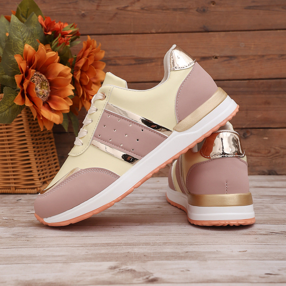 Color Matching Round Head Lace-up Daddy Shoes And Girls