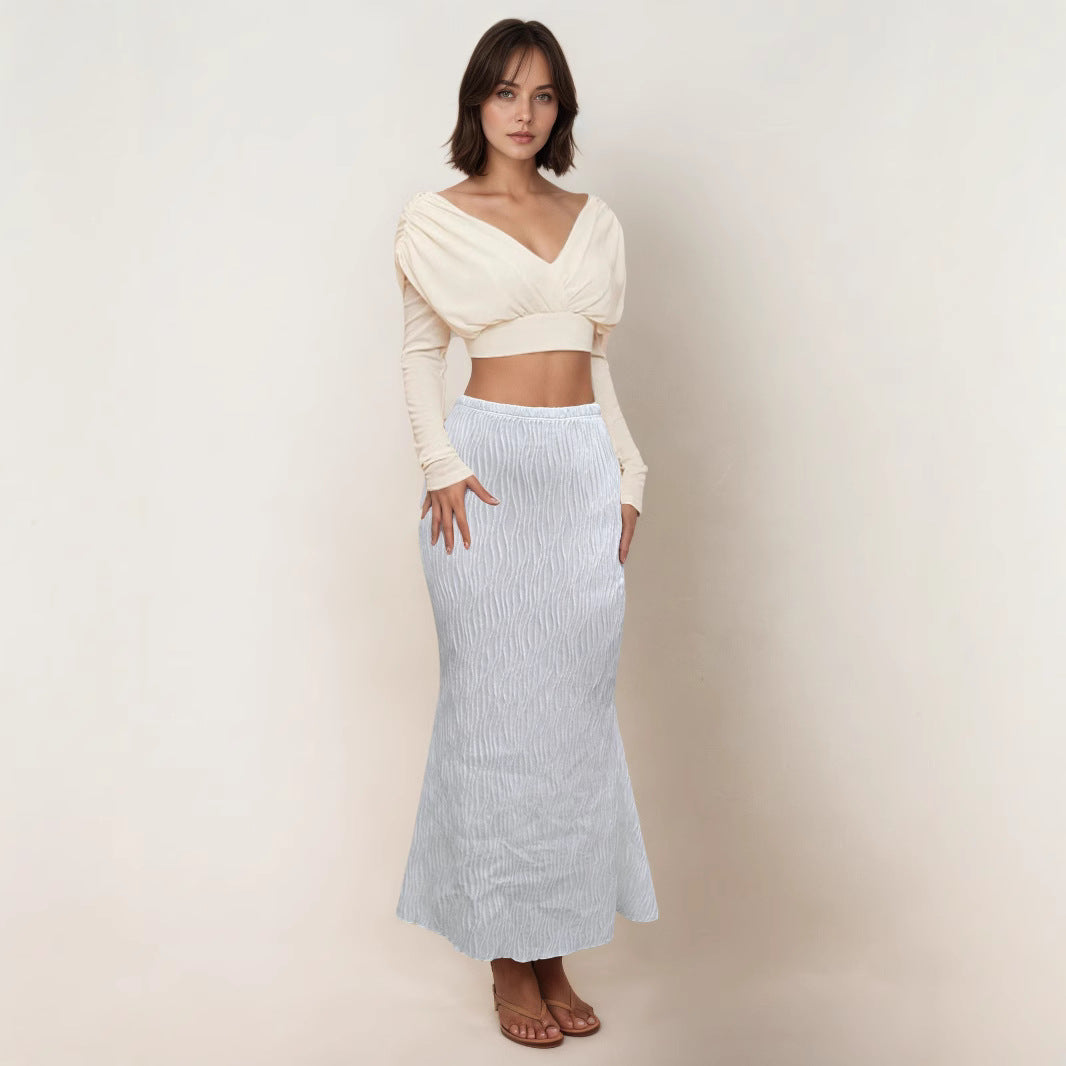 Casual Figure-flattering Solid-color Long Skirt