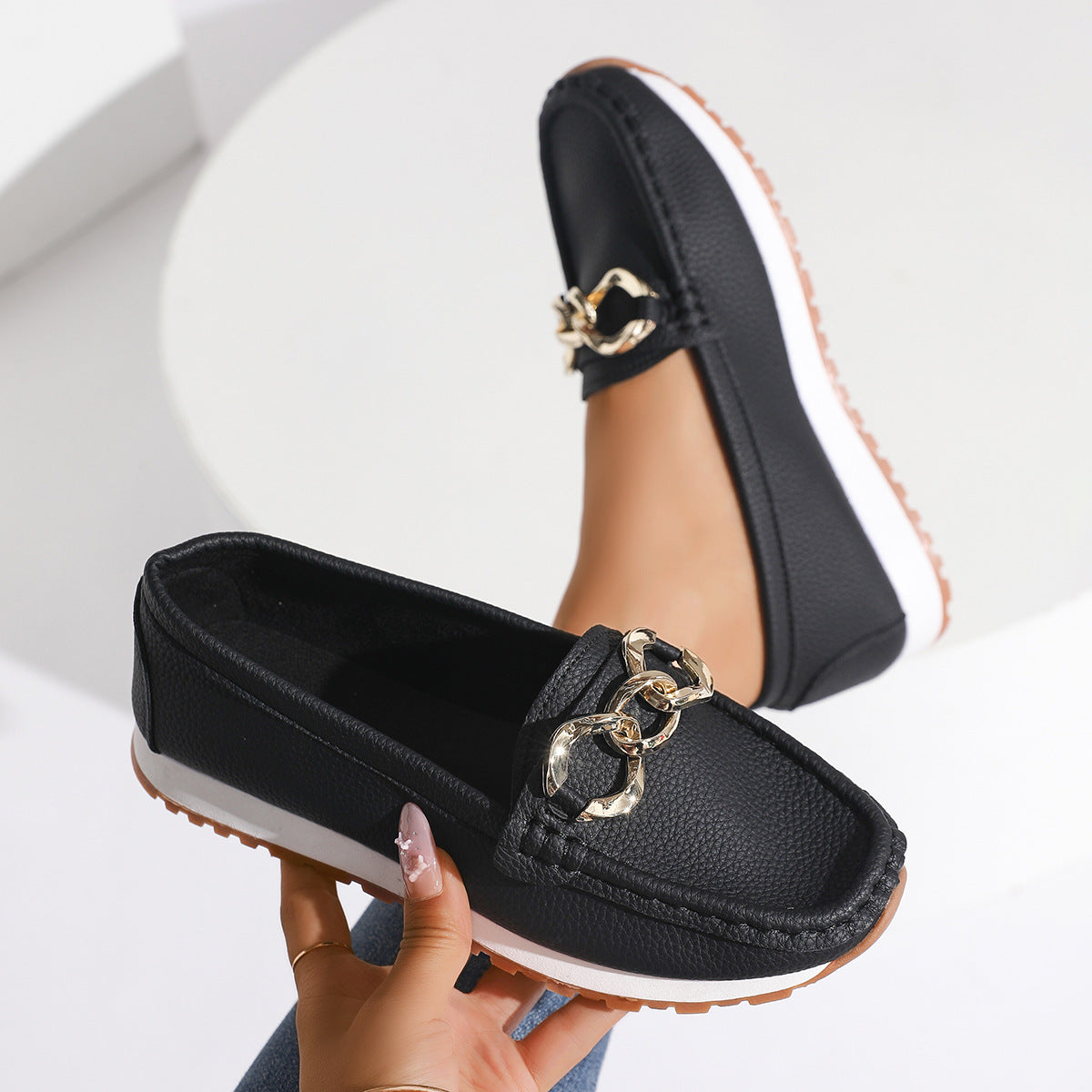 Chains Flats Womens Fashion Casual Comfortable Slip-on Shoes Loafers Spring Summer Fall